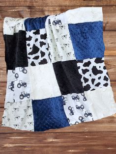 Patchwork Blanket - Tractors, Black White Cow Farm Blanket - DBC Baby Bedding Co Baby Boy Blanket Quilt, Homemade Baby Blankets, Country Blankets, Sewing Blankets, Farm Blankets, Western Blankets, Show Goats, Cow Farm, Western Babies