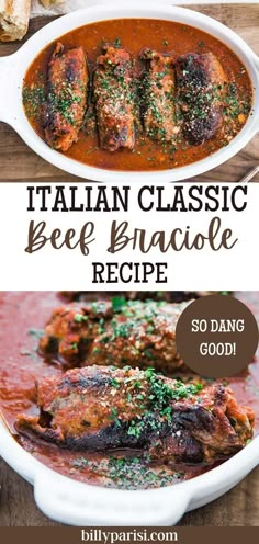 the recipe for italian classic beef bake is shown