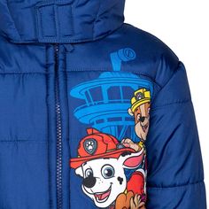 Get ready for a fun adventure in this adorable Paw Patrol Winter Coat Puffer Jacket! Join Marshall, Chase, Rubble, Skye, Rocky, Zuma, Everest, and the rest of the rescue pups as they help solve problems around Adventure Bay with their pal Ryder. Always ready to help a friend, these mighty pups need your little helper’s assistance to complete their mission, save the day, and bring a smile to the faces of those around them. Your child will love to wear this cute and stylish hooded puffer jacket, p Playful Long Sleeve Outerwear For Outdoor, Playful Hooded Outerwear For Cold Weather, Long Sleeve Outerwear With Cartoon Print For Playtime, Hooded Winter Outerwear With Character Print, Winter Hooded Outerwear With Character Print, Hooded Character Print Fall Outerwear, Playful Hooded Outerwear For Playtime, Hooded Outerwear With Fleece Lining For Playtime, Playful Outerwear With Cartoon Print For Playtime