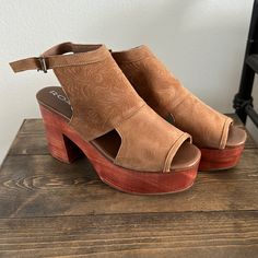 Never Worn, Roan Wooden And Suede Wedges, Size 9, Perfect Condition. I No Longer Have The Box. Brown Suede Sandals For Fall, Black Wedge Booties, Leopard Wedges, Beige Wedges, Red Wedges, Fly Shoes, Brown Wedge Sandals, Strappy Wedges, Leather High Heels