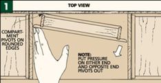 a hand is pointing at the bottom of a cabinet door with instructions on how to install it