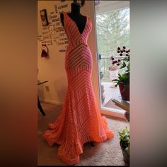 Bought For $800 After Taxes Will Be Shipped Inside Of Original Dress Bag Has Padding Built In Open To Offers! I Am A College Student And This Dress Is Currently At My House Back Home, Please Comment About Purchase And I Can Work Something Out With You For Shipment! Orange Prom Dress, Orange Prom Dresses, Dress Bag, Jovani Dresses, College Student, Bag Dress, College Students, My House, Deep V