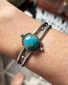 "Turquoise Beaded Cuff Bracelet- Handmade- Sterling Silver- 5\" round with opening- fits a small wrist" Boho Cuff Bracelet, Turquoise Statement Ring, Boho Chic Bracelets, Brass Cuff Bracelet, Cuff Bracelets Handmade, Tempe Az, Brass Cuff, Hippie Bracelets, Chic Bracelet