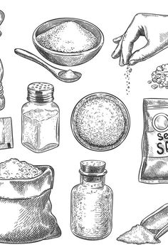 hand drawn illustration of baking ingredients