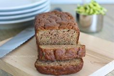 two slices of zucchini bread on a cutting board