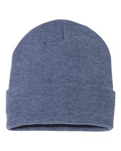 Colorblocked 12" Cuffed Beanie - HEATHER NAVY - ONE SIZE | Sportsman 12" Solid Cuffed Beanie Hat in Heather Navy Blue | Acrylic Slouchy Style, Cuffed Beanie, Clothing Logo, Pom Beanie, Leather Patches, Beanie Hat, Knit Beanie, Chunky Knit, Beanie Hats