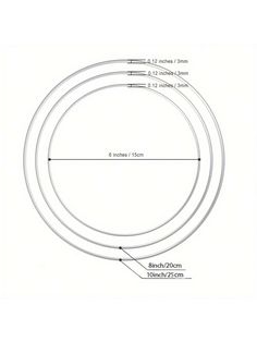 an image of three white circles with measurements for each circle and the width in between them