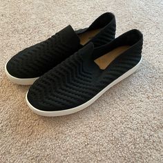 Black Slip On Sneakers. Brand Is Sonoma From Kohl’s. Size 9.5 And Are Super Comfy. Have Not Ever Worn Outside, Just Once In The House And They Were Too Big. Brand New Otherwise! Casual Black Slip-on Sneakers With Textured Sole, Black Low-top Slip-on Sneakers With Perforations, Casual Black Slip-on Sneakers For Spring, Comfortable Black Slip-on Sneakers With Flat Heel, Black Flat Casual Sneakers, Casual Black Flat Sneakers, Black Flat Synthetic Slip-on Sneakers, Black Comfortable Slip-on Sneakers For Spring, Comfortable Black Slip-on Sneakers For Spring