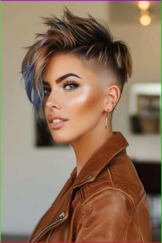 Skin Fade Women, Pixie Undercut Hairstyles Edgy, Edgy Short Hair Styles, Asymmetrical Pixie Edgy, Colored Pixie Cut, Pixie Haircut Color, Pixie Mohawk, Pixie Hair Color