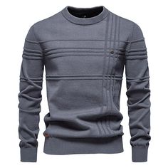 Season:Fall  Winter; Fabric:Elastane,95% Cotton; Sleeve Length:Long Sleeve; Look After Me:Wet and Dry; Gender:Male; Style:Casual; Elasticity:Micro-elastic; Occasion:Casual Daily; Sweaters Type:Pullover; Top Length:Regular; Fit Type:Form Fit; Pattern:Solid / Plain Color; Design:Knitted; Neckline:Crewneck; Listing Date:09/19/2024; Bust:; Length:; Shoulder Width:; Sleeve: Striped Sweater With Ribbed Collar For Winter, Striped Winter Sweater With Ribbed Collar, Winter Striped Sweater With Ribbed Collar, Striped Crew Neck Sweater For Winter, Cotton Sweater With Horizontal Stripes For Winter, Winter Cotton Sweater With Horizontal Stripes, Winter Horizontal Stripe Cotton Sweater, Knit Crew Neck Sweater With Horizontal Stripes, Knit Sweater With Horizontal Stripes And Crew Neck