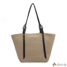 Bird in Bag - New cotton rope large capacity woven bag fashion black strap shoulder straw bag leisure women's bag beach bag Casual Canvas Straw Bag For Daily Use, Trendy Canvas Beach Bag With Adjustable Strap, Trendy Braided Straw Tote Bag, Casual Canvas Shoulder Bag For Vacation, Chic Beach Canvas Bag With Adjustable Strap, Chic Canvas Bag With Adjustable Strap For Beach, Summer Shopping Bag With Braided Details, Summer Canvas Shoulder Bag For Beach, Chic Summer Canvas Bag With Large Capacity