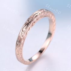 Filigree Milgrain Edge Wedding Band Matching Band Stacking Ring 10K/14K/18K Solid Gold Anniversary Ring Retro Vintage Floral Design Ring This is a very unique gold wedding band. It can be made in 925 sterling sliver with white gold plated,rose gold plated,yellow gold plated solid 10k/14k/18k white gold,yellow gold,rose gold. Very simple and beautiful wedding ring.The band width approx 2.2mm. Custom Order *The main stone can be other gemstones you can imagine,any birthstone can be made.Please con Elegant Rose Gold Engraved Ring Stamped 14k, Heirloom Engraved Stackable Ring For Formal Occasions, Classic Rose Gold Engraved Stackable Ring, Anniversary Stackable Engraved Ring In Rose Gold, Round Engraved Bands For Marriage, Engraved White Gold Jewelry For Marriage, 14k Gold Jewelry With Intricate Design For Marriage, Heirloom 14k Rose Gold Diamond Cut Jewelry, Stackable Engraved Rose Gold Ring For Anniversary