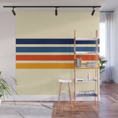 a room with a ladder, bookshelf and plant on the floor wallpaper mural print