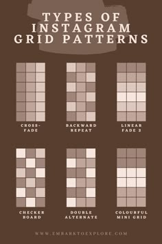 the types of instagramm grid patterns for windows and macbook air, from top to bottom