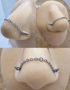 Nostril Piercing With Chain, Chain Over Nose Piercing, Nose Chain Across Bridge, Spike Nose Piercing, Unique Piercings Body, Nostril Piercing Chain