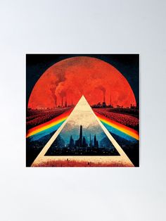 the dark side of the moon with pink floyd and rainbow poster on white wallpaper