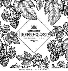 beer label with hops and leaves on white background stock photo, images and royalty