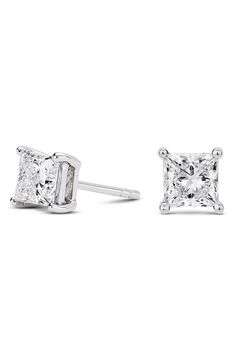 Brilliant lab-grown diamonds are prong set in 14-karat gold in these princess-cut stud earrings that'll lend timeless shine to any ensemble. 1/4" square   Total lab-grown-diamond weight: 2.0ct.   Color: G–J   Clarity: VS   14k gold/lab-grown diamond   Imported   >Diamond Guide Classic Diamond White Square Cut Earrings, Classic Square Cut Diamond White Earrings, Fine Jewelry Princess Cut Diamond Earrings With Accents, Elegant Princess Cut Sterling Silver Diamond Earrings, Formal White Gold Princess Cut Diamond Earrings, Diamond White Princess Cut Diamond Earrings, Princess Cut Cubic Zirconia Diamond Earrings, Princess Cut Diamond Earrings With Accents In White Gold, Princess Cut Diamond White Diamond Earrings