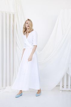 Wrap Wedding Dress, Alternative Wedding Dress, Linen Wedding DressD E S C R I P T I O N• Wrap around linen dress• Elegant V-shaped neckline• 3/4 sleeves• Side seam pockets• Wide skirtD E T A I L S• Sizes: XS - XXL• 100% European soft and washed linen fabric (weight 206 g/m² | 6.49 oz/yd²). Fabric is woven according to universally accepted quality requirements, which correspond to OEKO-TEX® Standard 100 certified.Y O U R - S P E C I A L - W I S H E SI can make the following adjustments upon your Linen Dresses Elegant, Wrap Wedding Dress, Linen Wedding Dress, Spring Wedding Dress, Modest Wedding, Alternative Wedding Dresses, Bohemian Bridal, Minimalist Wedding Dresses, Minimalist Dresses