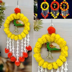 Pack of 1 parrot marigold hanging jhoomer wall artificial Indian Mehndi Decor, Alcove Bookcase, Lohri Decoration, Bookcase Window, Pongal Decoration, Pooja Backdrop, Indian Decoration, Flower Party Decorations, Mehandi Henna