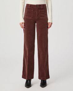 Sasha is our high-rise wide leg with a fitted top block and a slightly relaxed fit. Crafted from our luxuriously soft corduroy fabric in a dark brown shade, this pair features patch pockets and a 32” inseam that pairs perfectly with flats and also works well for petite customers looking to style it with a heel. Our elevated micro-corduroy is made with the perfect amount of stretch for the most comfortable fit from morning to moonlight. | Sasha 32 Inch Wide Leg Pant - Landslide Corduroy | Size 23 Aloe Green, Brown Shade, Men Store, Corduroy Fabric, Brown Shades, Fitted Top, Denim Shoes, Wide Leg Pant, Shades Of Green