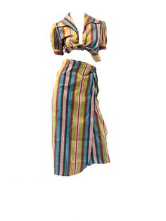 Dr Closet, Crop Top Skirt Set, Elsa Schiaparelli, Chiffon Wrap, Top And Skirt Set, 80s Outfit, 1990s Fashion, Stripe Outfits, Top Skirt Set