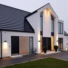 a modern house with black and white accents