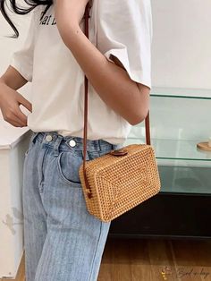 Bird in Bag - Retro-Style Woven Rattan Square Shoulder Bag for Women - Perfect for Summer Beach Travel and Mothers Day Gift Summer Rectangular Box Bag With Adjustable Strap, Trendy Natural Rectangular Box Bag, Casual Summer Crossbody Box Bag, Casual Crossbody Box Bag For Beach, Square Box Bag With Adjustable Strap For Vacation, Casual Beige Rectangular Box Bag, Square Box Bag With Adjustable Strap For Beach, Casual Shoulder Box Bag For The Beach, Casual Beach Box Bag In Shoulder Style