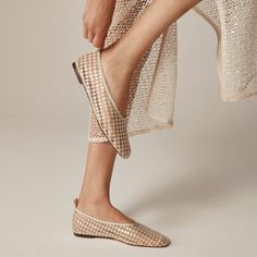 J.Crew: Quinn Embellished Removable Ankle-strap Ballet Flats In Mesh For Women Mesh Flats, Hair Wrap Scarf, Flats Outfit, Beaded Flats, J Crew Men, Jcrew Women, Linen Shop, Glamour Fashion, Nice Shoes