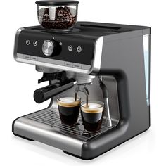 an espresso machine with two cups of coffee