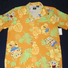 Spongebob Squarepants Spongebob Pattern Hawaiian Print Button-Front Shirt Size Small ( 34-36) . This Shirt Is Brand New With The Tag. No Rips, Tears Or Stains. Length:28" Pit To Pit:20" 100% Rayon. Check Out My Closet I Have Many More Different Hawaiian Shirts In There. Yellow Printed Beach Shirt, Yellow Beach Shirt With Button Closure, Beach Yellow Shirt With Button Closure, Yellow Short Sleeve Vacation Shirt, Yellow Short Sleeve Beach Shirt, Yellow Short Sleeve Shirt For Vacation, Yellow Beach Top With Buttons, Yellow Buttoned Vacation Top, Yellow Long Sleeve Vacation Shirt