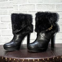 Coach Athena Black Leather Rabbit Fur Platform Ankle Boots Booties Size 7b $368 Super Comfortable All Leather Excellent Condition ( Worn Once) 4.75 Inches Heals And 1 Inch Platform This Baby Will Give You Height! Tags: Summer/Spring/Fall/Winter, Festival, School, Date, Weekend, Party, Casual/Formal Wear, Vacation, Easter, Mother's Day, Cruise, Beach, Date Night, Friday, Weekday, Church, School, College, Streetwear, Concert, Movies, Picnic, Photoshoot, Graduation, Birthday, Anthropologie, Zara, F Chic Calf Leather Ankle-high Platform Boots, Chic Ankle-high Calf Leather Platform Boots, Chic Ankle-high Platform Boots With 4-inch Heel, Chic Platform Ankle Booties, Winter Boots With 4-inch Heel, Leather Heeled Boots With 4-inch Heel For Winter, Chic Leather Winter Booties, Designer High Heel Boots For Winter, Designer Winter High Heeled Boots