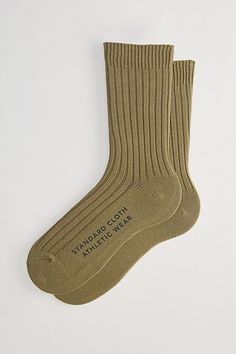 Simple knit trouser socks by Standard Cloth with a ribbed ankle cuff. Urban Outfitters exclusive. Features Standard Cloth trouser crew sock Ribbed knit socks Crew length UO exclusive Content + Care Includes 1 pair 85% Cotton, 13% polyester, 2% spandex Machine wash Imported Size Fits Men's shoe size 7-12 | Standard Cloth Trouser Crew Sock in Olive, Men's at Urban Outfitters Classic Cotton Socks For Winter, Casual Socks With Ribbed Cuffs For Fall, Casual Fitted Socks With Ribbed Cuffs, Casual Fall Socks With Ribbed Cuffs, Cotton Socks With Ribbed Cuffs, Comfortable Cotton Socks With Ribbed Cuffs, Classic Mid-calf Cotton Socks, Casual Mid-calf Ribbed Socks, Winter Cotton Socks With Ribbed Cuffs