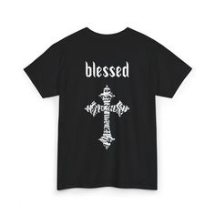 .: Christian Cross Printed Unisex T-shirt .: Everyone who loves gothic art must have this product .: Made with medium fabric (5.3 oz/yd² (180 g/m consisting of 100% cotton for year-round comfort that is sustainable and highly durable. .: The classic fit of this shirt ensures a comfy, relaxed wear while the crew neckline adds that neat, timeless look that can blend into any occasion, casual or semi-formal. .: The tear-away label means a scratch-free experience with no irritation or discomfort whatsoever. .: Made using 100% US cotton that is ethically grown and harvested. Gildan is also a proud member of the US Cotton Trust Protocol ensuring ethical and sustainable means of production. This tee is certified by Oeko-Tex for safety and quality assurance. Black T-shirt With Letter Print For Alternative Fashion, Black Band Merch T-shirt With Logo, Black Graphic Tee For Alternative Fashion, Punk Halloween T-shirt With Text Print, Black T-shirt With Text Print For Alternative Fashion, Alternative Fashion Black T-shirt With Letter Print, Black Band Logo T-shirt For Alternative Fashion, Alternative Halloween T-shirt With Letter Print, Alternative Pre-shrunk T-shirt