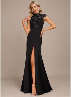 JJ's House Sequins Stretch Crepe Lace High Neck Illusion Fall Spring Summer Winter Sheath/Column General Plus Leg Slit Back Zip Illusion Sexy Black Tie Black Height:5.8ft（176cm） Bust:32in（82cm）Waist:24in（61cm）Hips:35in（89cm） No Floor-Length Black Model Name:Anna  He. #JJ's House #Sequins #StretchCrepe #Lace #HighNeck #Illusion #Fall #Spring #Summer #Winter #SheathColumn #General #Plus #LegSlit #BackZip #Illusion #Sexy #BlackTie #Black #No #FloorLength #Black High Neck Mother Of Bride Dress, Evening Dresses Elegant Couture Candy, High Neck Formal Dress Long, Black High Neck Bridesmaid Dress, Formal Dresses Long Elegant Black Tie Mother Of The Bride, Floor Length Wedding Guest Dress, Formal Black Tie Event Dresses, Black Evening Gown Classy, Formal Gala Dresses Classy