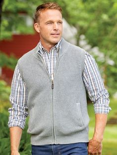 Our Handsome Shaker-Stitch Vest: Lofty, Warm, and Ready to Impress Tattersall Shirt, Vermont Country Store, Country Store, Twill Shirt, Sport Coats, Vest Fashion, Men's Apparel, Fabulous Fashion, Business Outfits