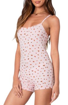 This singlet-style bodysuit dials up the adorable factor to the max setting with its colorful strawberry print and stretchy cotton-blend fabric. Pull-on style Scoop neck Adjustable straps 95% cotton, 5% spandex Machine wash, dry flat Imported Summer Cotton Sleepwear With Strawberry Print, Spring Strawberry Print Sleepwear For Loungewear, Casual Cotton Sleepwear With Strawberry Print, Casual Sleepwear With Fruit Print For Loungewear, Fitted Bodysuit With Spaghetti Straps For Loungewear, Trendy Spring Bodysuit With Spaghetti Straps, Stretch Summer Tops With Heart Print, Trendy Spaghetti Strap Bodysuit For Spring, Trendy Spaghetti Straps Bodysuit For Spring