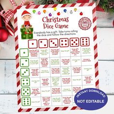 printable christmas dice game for kids to play in the holiday themed classroom or home