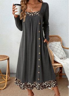 Color:Dark Grey;Size:S;Size:M;Size:L;Size:XL;Size:XXL;Package Contents:1 X Dress;Occasion:Other;Style:Casual; Dresses Comfortable, Buttoned Dress, Sukienki Plus Size, Dresses Tight, Dress Occasion, Cotton Blends Dress, Panel Dress, Dress Sale, Linnet