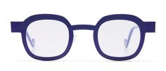 Front view of Variato eyeglass in #color_Blue Stripe / Navy Modern Purple Sunglasses With Square Frame, Modern Purple Square Frame Sunglasses, Geometric Construction, Wide Face, Square Eyeglasses, The Temple, Blue Stripes, Double Layer, Drums