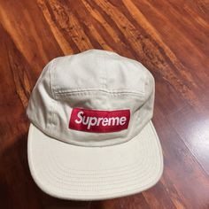 Nwt Supreme Chino Twill Camp Cap Color: Stone One Size Versatile For Men Or Women Casual White Dad Hat With Flat Bill, Cream Flat Bill Hat For Outdoor, White Casual Snapback Hat For Outdoor, Casual White Snapback Hat For Outdoor, Cream Casual Hat With Flat Bill, White Flat Brim Dad Hat For Outdoor, Casual Spring Hats With Logo Patch, Casual Outdoor Hat With Logo Patch, Casual Cream Flat Bill Hat