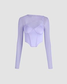 Details: Purple corset top with mesh gloves designLength: NormalSleeve Length: Long sleevesMaterials: 95% Polyester + 5% Spandex Purple Corset Top, Purple Corset, Mesh Gloves, Purple L, Mesh Long Sleeve Top, Purple Details, Gloves Design, Mode Kpop, Cami Crop Top