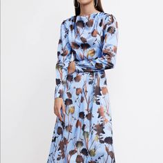 Cowl Neck Midi Dress | Size M | Brand New Blue A-line Dress For Fall, Blue A-line Maxi Dress For Fall, Fall A-line Maxi Dress For Brunch, Blue Floral Print Midi Dress, Blue A-line Spring Dress, Blue Long Sleeve Maxi Dress For Fall, Fall A-line Midi Dress For Brunch, Blue A-line Dress For Spring, A-line Midi Dress For Fall Brunch