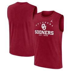 Show your Oklahoma Sooners pride with the Jordan Brand Primetime Legend Lock Up Performance Muscle Tank Top. Crafted from recycled polyester, this tank top offers a soft, lightweight feel that's perfect for any warm-weather day. The Dri-FIT technology wicks away moisture to keep you cool and dry, while the university's established year below the team name and logo adds a unique touch. Whether you're hitting the gym or cheering on the Oklahoma Sooners, this tank top is the ultimate choice for any Collegiate Cotton Sports Tank Top, Collegiate Cotton Sleeveless Tank Top, Collegiate Sleeveless Cotton Tank Top, Cotton Sleeveless Collegiate Tank Top, Collegiate Sleeveless Cotton Top, Sporty Sleeveless Tops For College, Collegiate Moisture-wicking Gym Tops, Collegiate Sleeveless Tops With Letter Print, Sleeveless Tops For College Summer