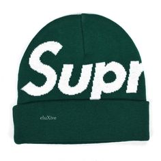 NWT Supreme Big Logo Knit Beanie (Dark Green) Guaranteed 100% authentic and genuine DEADSTOCK, SOLD OUT EVERYWHERE! New / unworn Deadstock F/W 2022 release  Dark green cotton / cashmere knit Intarsia knit big Supreme box logo Comes in original package One size fits all All photos were shot by us and show the exact item for sale. Winter Streetwear Hats With Letter Print, Green Beanie Cap For Streetwear, Green Beanie For Streetwear, Green Winter Beanie For Streetwear, Knit Intarsia, Supreme Hat, Supreme Accessories, Supreme Box Logo, Logo Knit