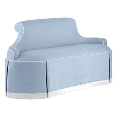 a blue chair with white trim on it