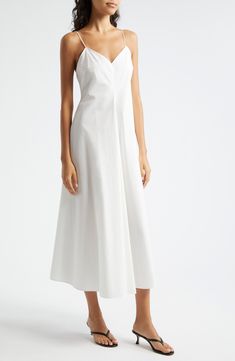 Minimalist beauty comes into play on this pure cotton midi dress that's ready for the weekend. 42" center front length; 44" back length (size 34) V-neck Spaghetti straps Unlined 100% cotton Hand wash, line dry Imported Dressy Hats, Ribbed Tank Dress, Minimalist Beauty, Chiffon Midi Dress, Silk Midi Dress, Cotton Midi Dress, Midi Shirt Dress, Off The Shoulder Top, White Midi Dress