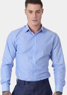 Blue Pinpoint Oxford Shirt - SARTORO Broken Ankle, Custom Made Shirts, Body Scanning, Fashion Consultant, Oxford Shirt, Pair Of Pants, Height And Weight, Fitted Dress, Oxford