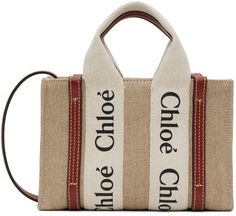 Linen canvas shoulder bag in beige. LWG-certified buffed calfskin trim in tan throughout. · Twin logo-bonded webbing carry handles · Fixed shoulder strap · Card slot at interior · Linen twill lining · Contrast stitching in white · H5.5 x W8 x D2.5 in Supplier color: White/Brown Chloe Mini Bag, Chloe Bags, Lipstick Bag, Oversized Tote Bag, Chain Strap Bag, Oversized Tote, Floral Shoes, Linen Canvas, Mens Scarves