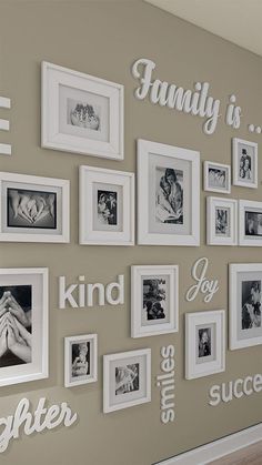 a wall with many pictures and words on it